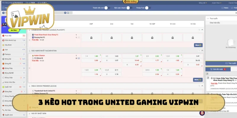 3 kèo hot hấp dẫn trong United Gaming VIPWIN